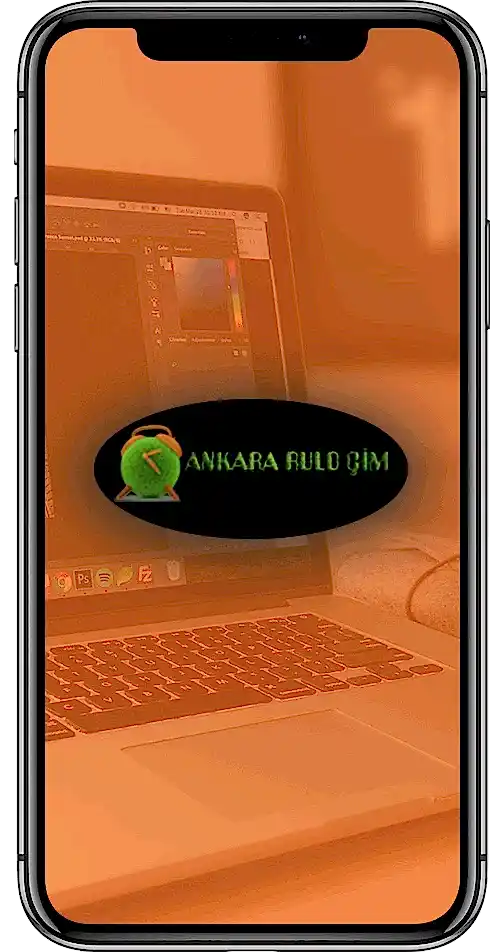 Akıllı telefon ekranında Ankara Rulo Çim logosu ve mobil uyumlu hızlı erişim ekranı.