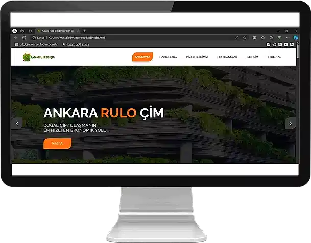 Ankara Rulo Çim web sitesi üzerinden online fiyat teklifi ve WhatsApp destek ekranı görünümü.